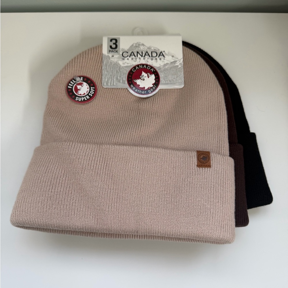 NWT 3 Pack Canada Weather‎ Gear Beanie Hats Unisex Warm Soft Winter Hats